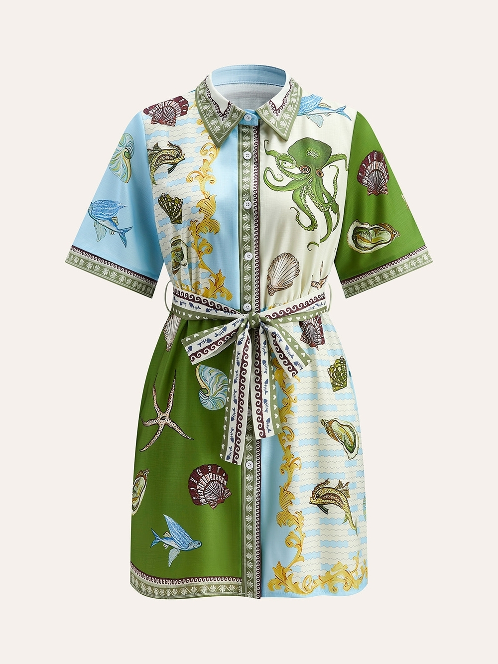 Commense Ocean Belted Shirt Dress - Size S | Summer Beach Cover-up Style